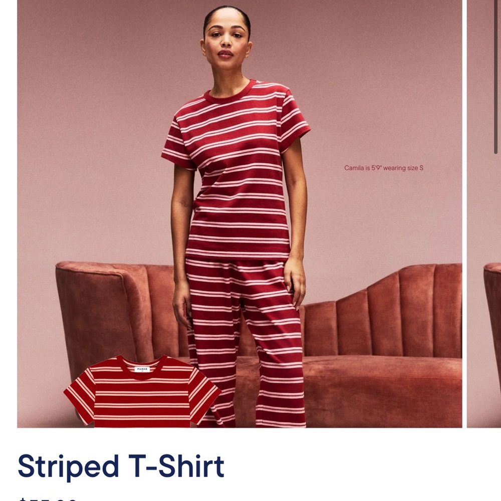 PARKE Small Women's Red & Pink Striped Short Sleeve Tee Shirt Valentine’s Drop - Picture 5 of 8